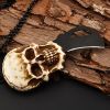 Pocket Mini Knife With Vintage Skull Design; Outdoor Camping Survival Tactical Knife; Necklace Keychain EDC Tool - Black