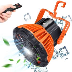 2 In 1 Portable Camping Fan Electric Lantern Fan Tent Fan w/Hanging Hook Remote Control USB Rechargeable Fan - Orange