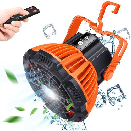 2 In 1 Portable Camping Fan Electric Lantern Fan Tent Fan w/Hanging Hook Remote Control USB Rechargeable Fan - Orange