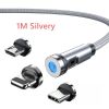 Magnetic Charging Cable; 540¬∞ Rotating Magnetic Phone Charger Nylon Braided Magnetic USB Cable For IPhone/Micro USB/Type C Device - 1M Silvery