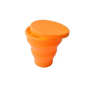1pc Soft Silicone With Lid; Retractable Mini Folding Water Cup; For Outdoor Travel Hotel - Orange