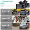 3 Channel Dash Cam Front Inside Rear Vehicle Driving Recorder Car DVR with 32G MMC Card G Sensor Motion Detection Parking Monitor Night Vision Loop Re